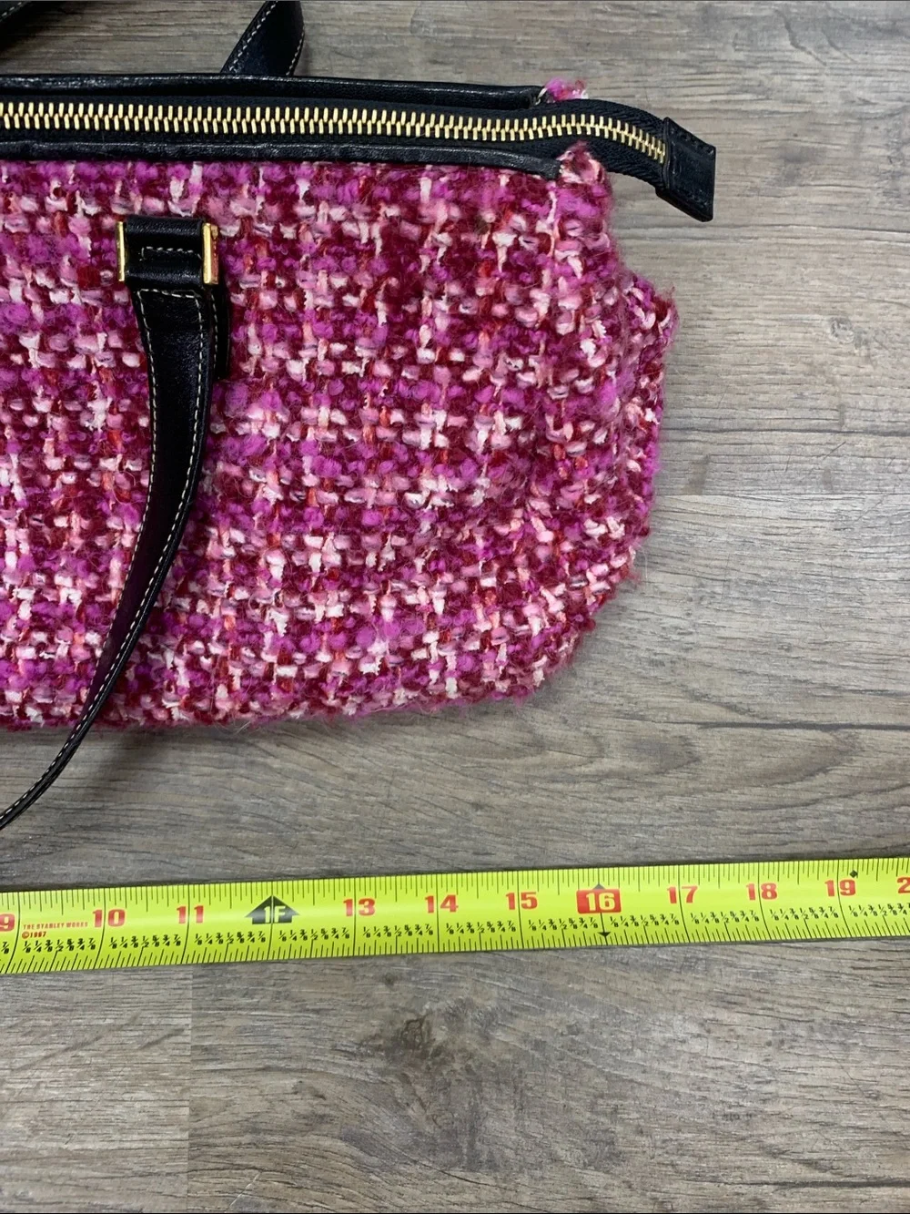 Hard to find vintage kate spade Pink Tweed Shoulder Bag with Black Handles